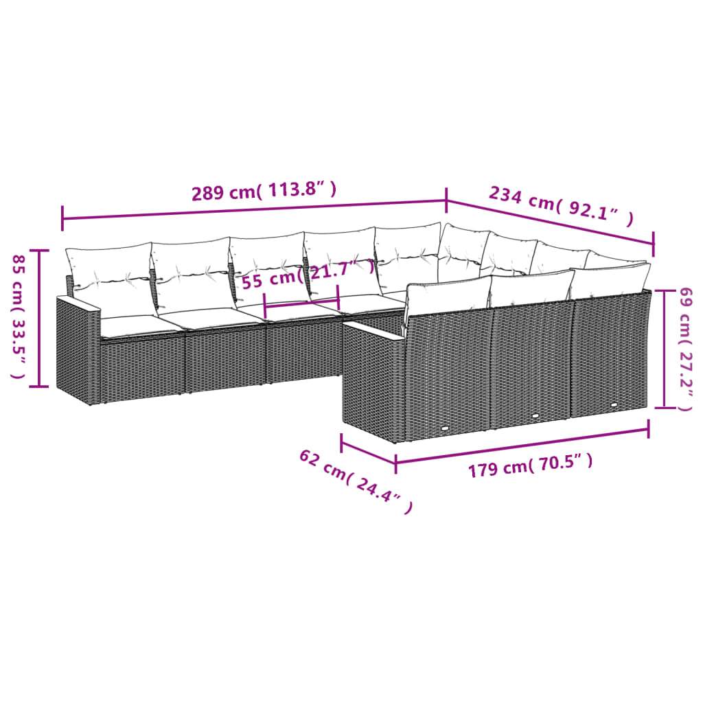 Set Divano da Giardino 10 pz con Cuscini Grigio in Polyrattan | homemem39