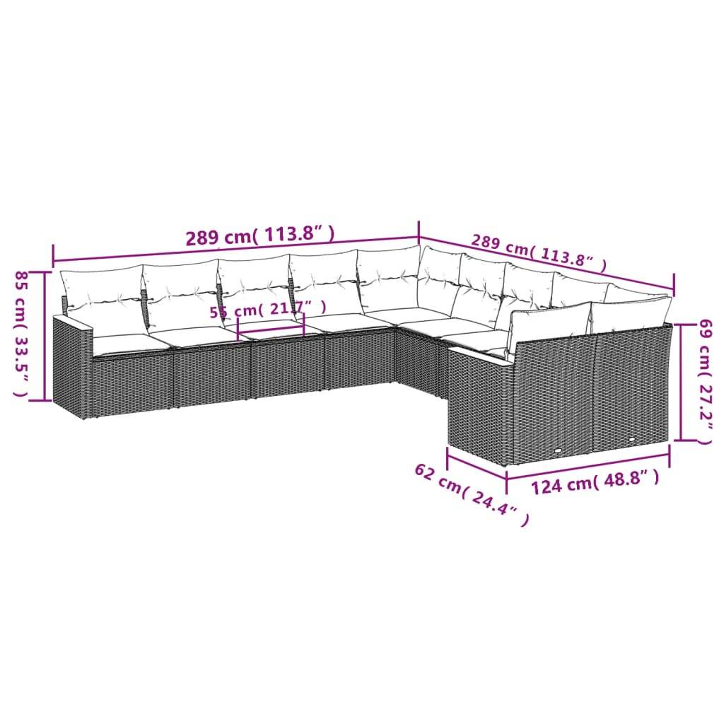 Set Divano da Giardino 10 pz con Cuscini Beige in Polyrattan | homemem39