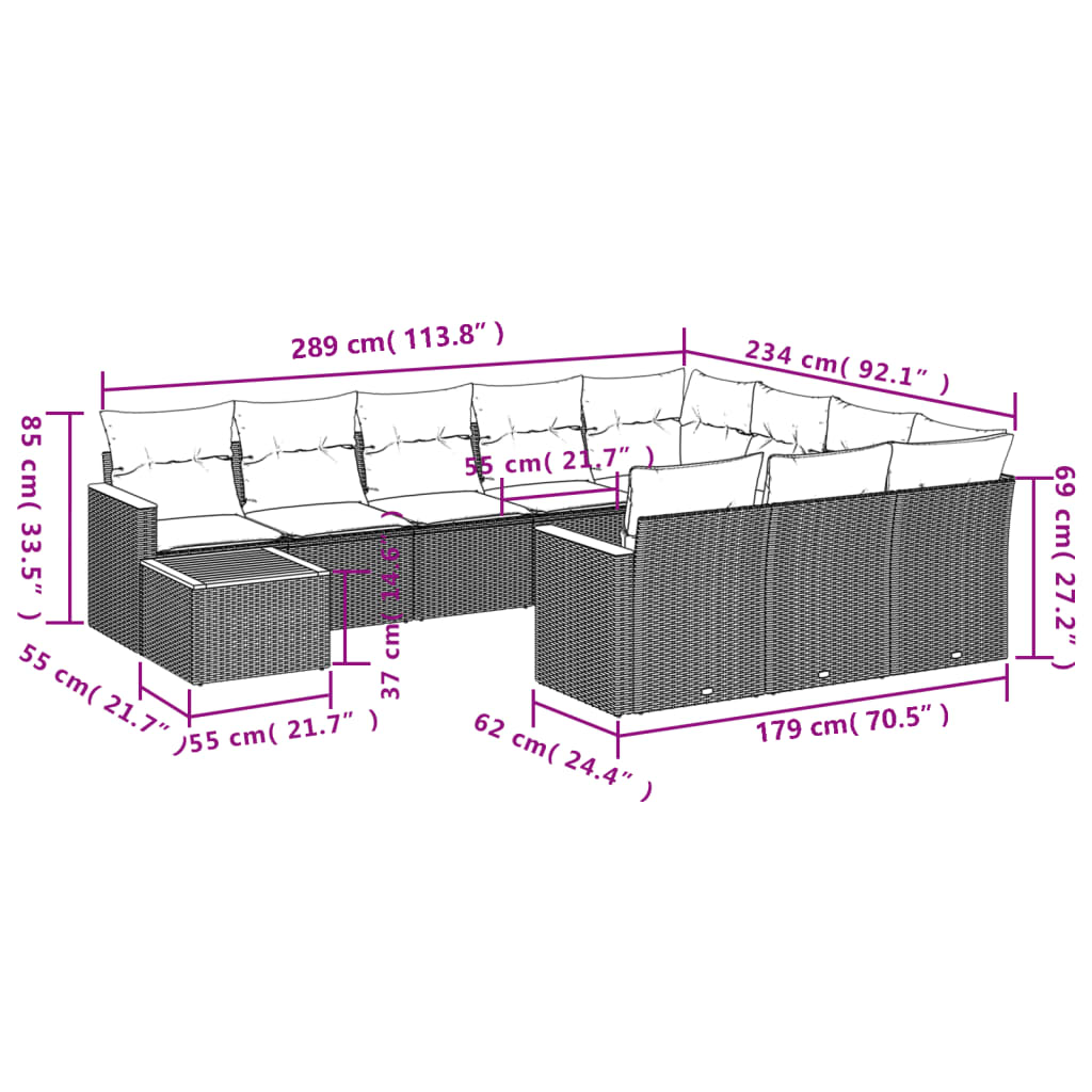 Set Divani da Giardino 11 pz con Cuscini in Polyrattan Nero | homemem39