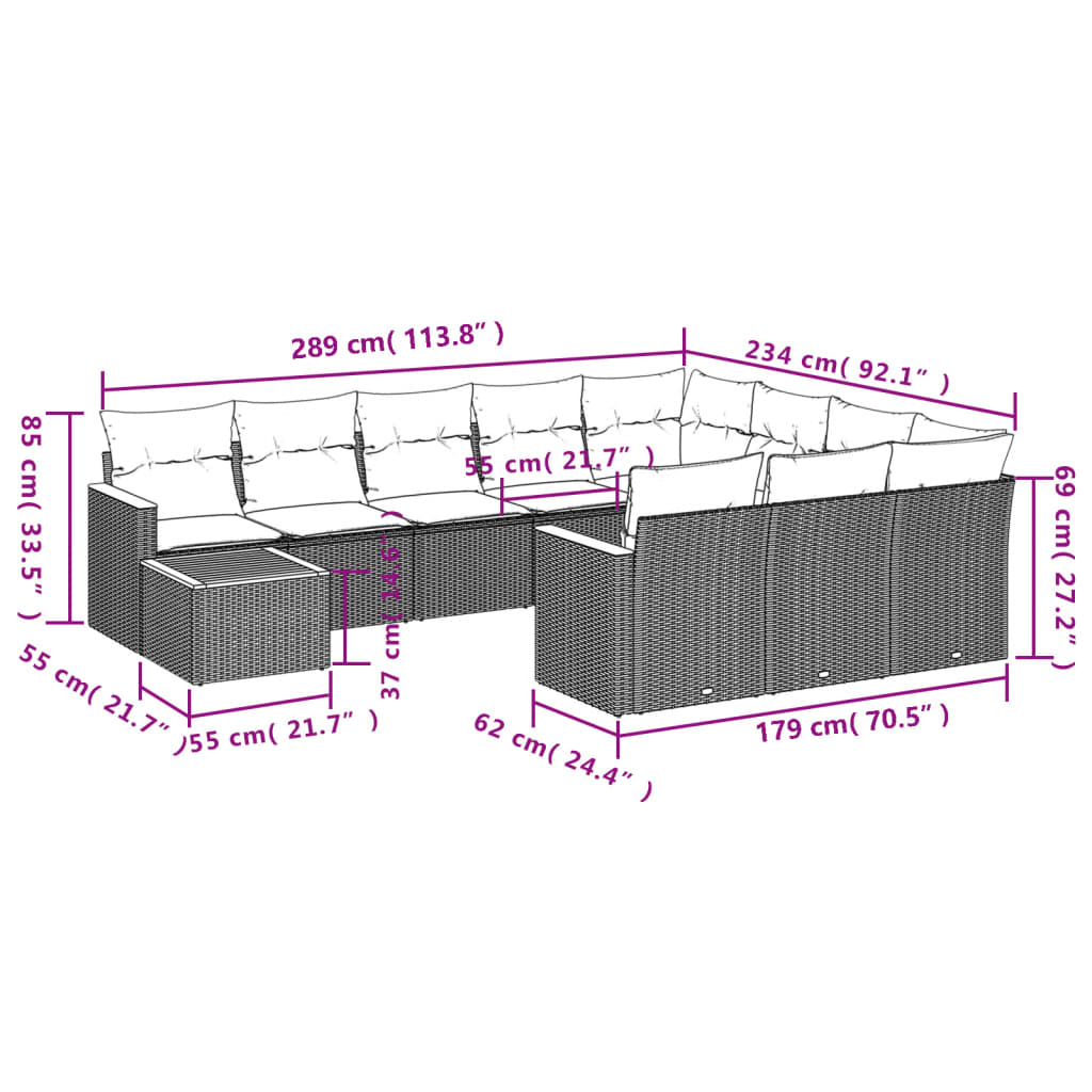 Set Divani da Giardino 11 pz con Cuscini in Polyrattan Nero | homemem39