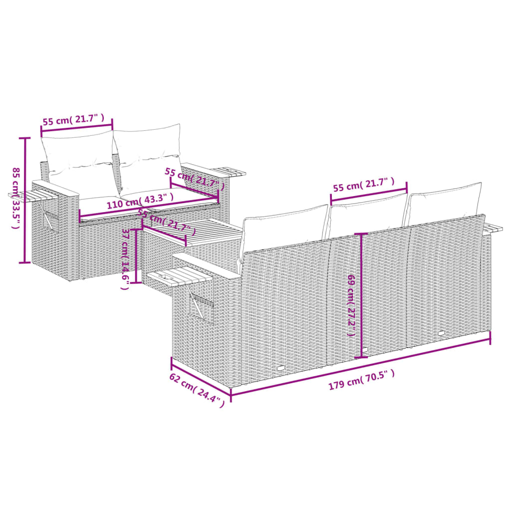Set Divano da Giardino 6 pz con Cuscini Beige in Polyrattan | homemem39