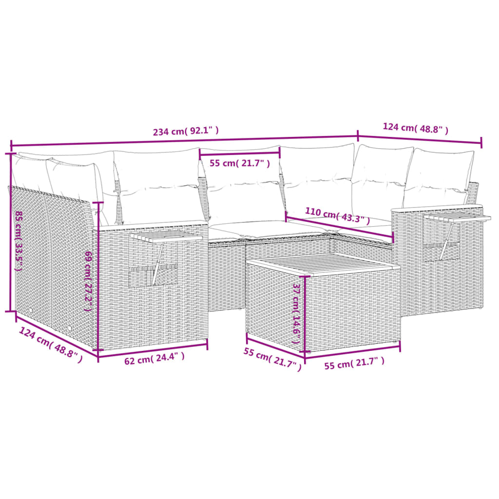Set Divani da Giardino con Cuscini 7pz Nero Polyrattan | homemem39