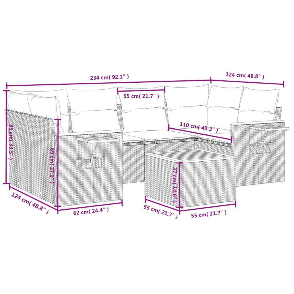 Set Divani da Giardino 7 pz con Cuscini Beige in Polyrattan | homemem39