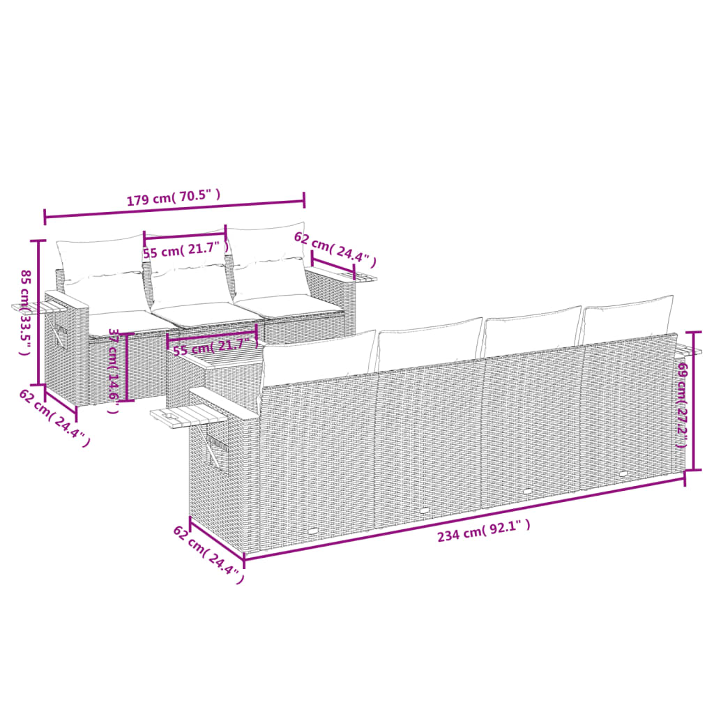Set Divano da Giardino 8 pz con Cuscini Beige in Polyrattan | homemem39