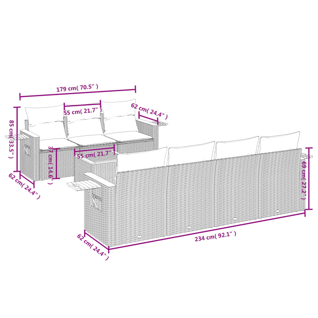 Set Divano da Giardino 8 pz con Cuscini Grigio in Polyrattan | homemem39