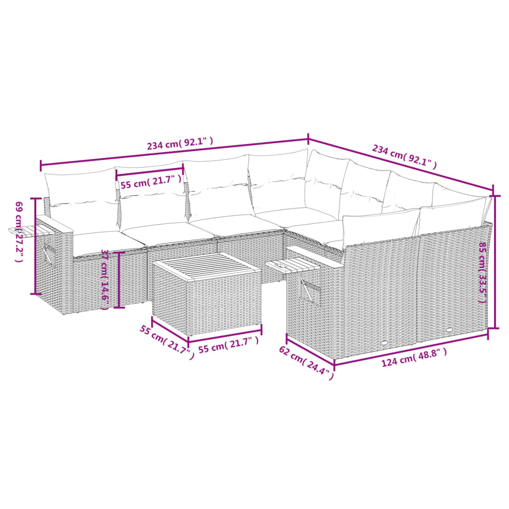 Set Divani da Giardino 9 pz con Cuscini Nero in Polyrattan | homemem39