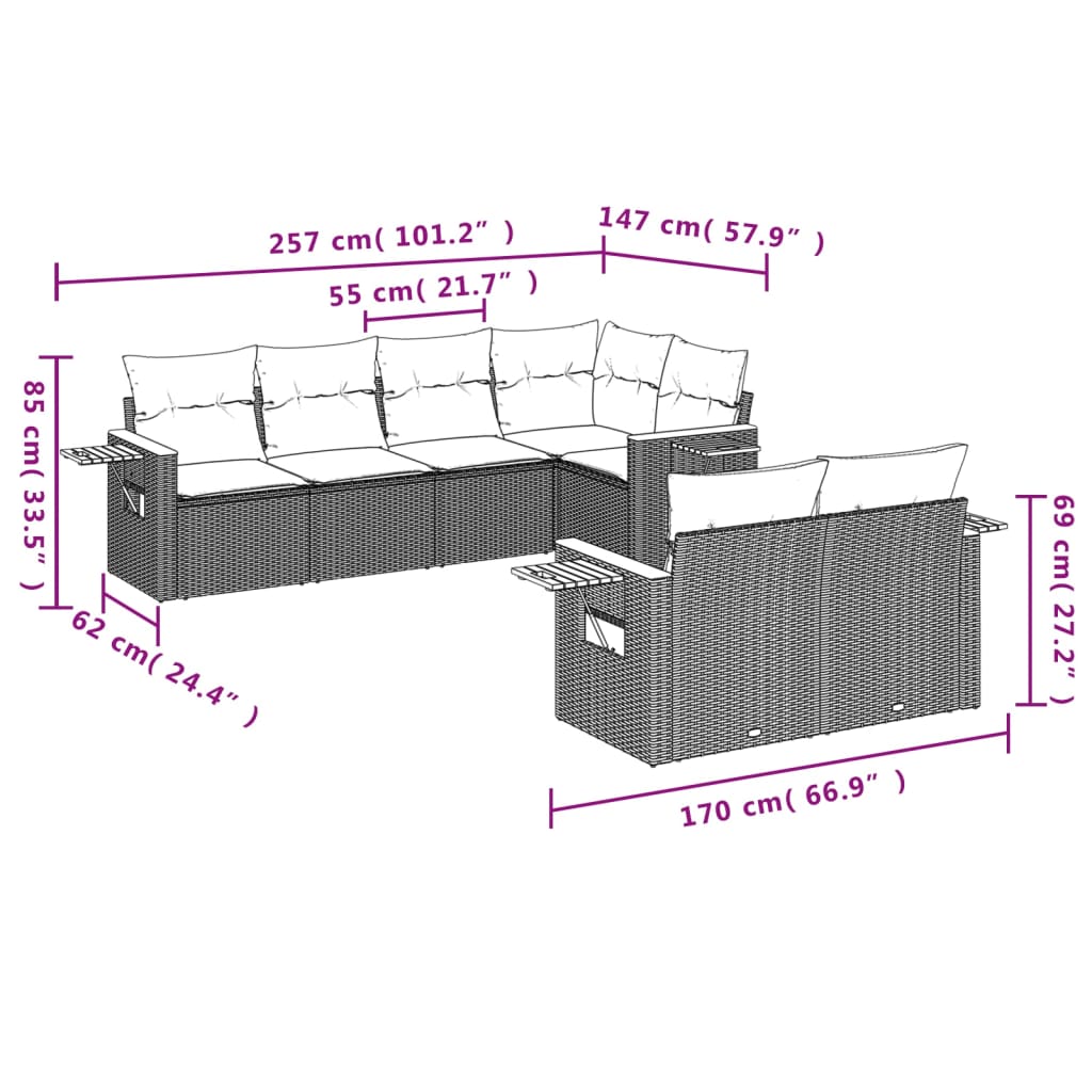 Set Divani da Giardino 7 pz con Cuscini Beige in Polyrattan | homemem39