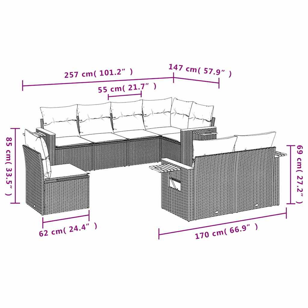 Set Divani da Giardino con Cuscini 8 pz Nero in Polyrattan