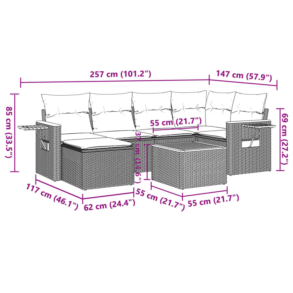 Set Divani da Giardino con Cuscini 7pz Nero Polyrattan