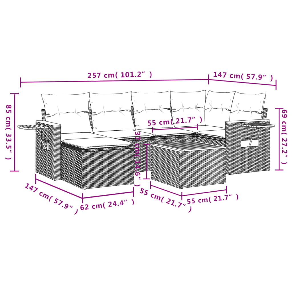 Set Divani da Giardino 7 pz con Cuscini Beige in Polyrattan | homemem39