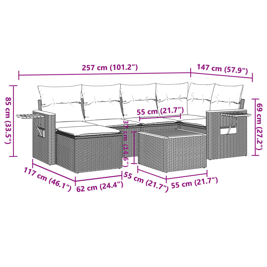 Set Divani da Giardino 7 pz con Cuscini Grigio in Polyrattan | homemem39
