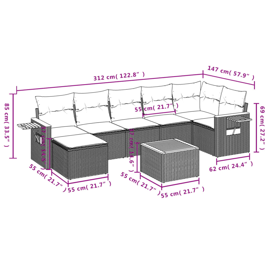 Set Divano da Giardino 8 pz con Cuscini Grigio in Polyrattan | homemem39