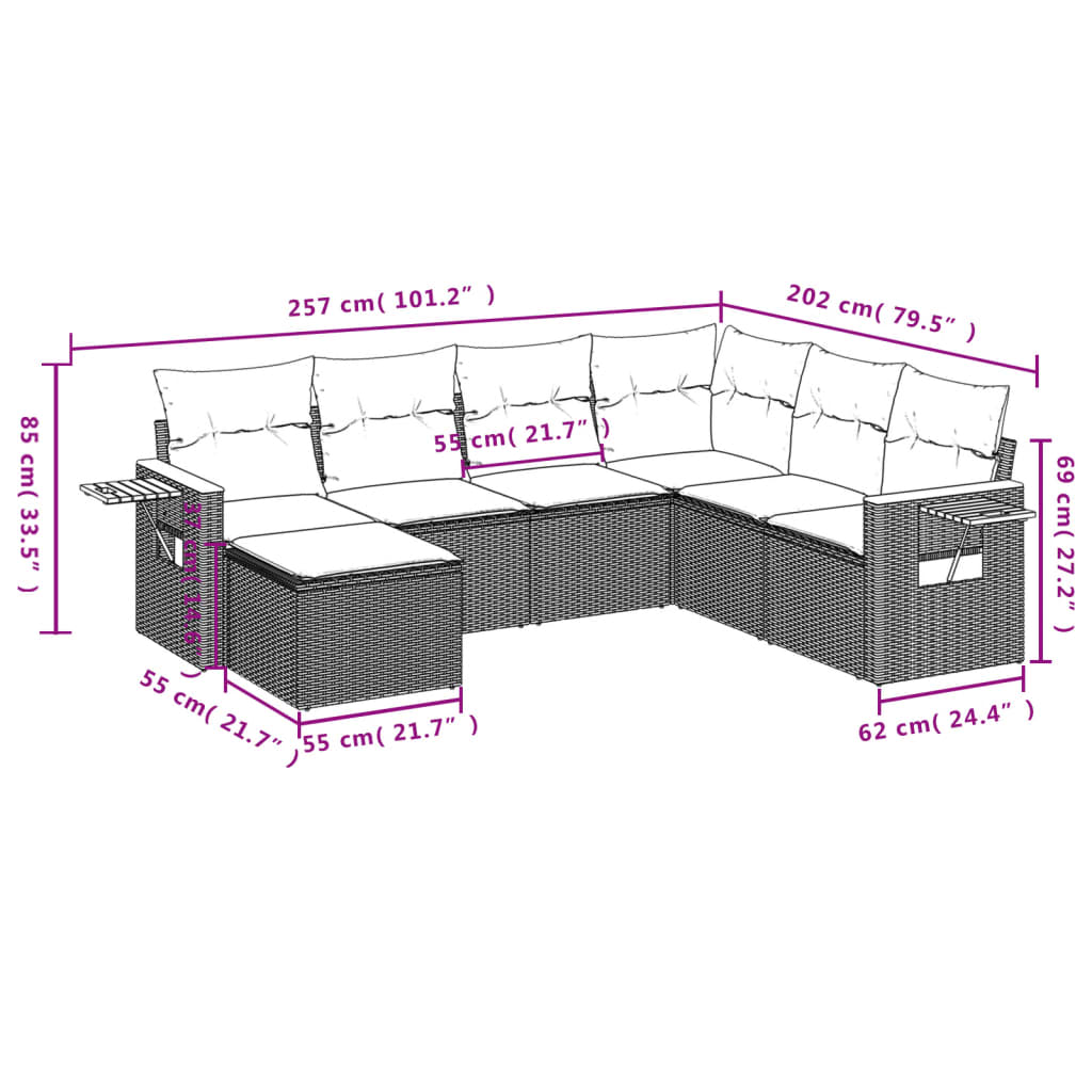 Set Divani da Giardino 7 pz con Cuscini Grigio in Polyrattan | homemem39