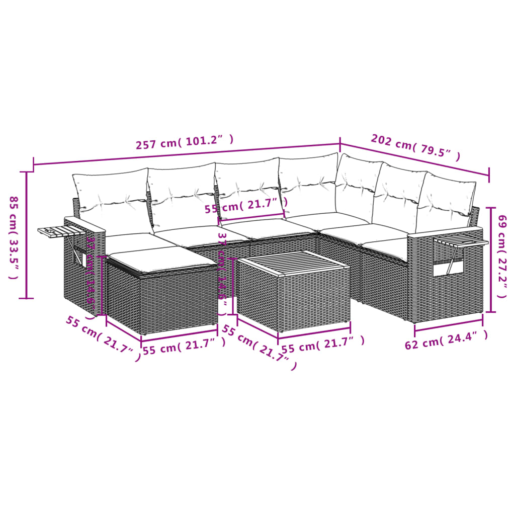 Set Divani da Giardino con Cuscini 8 pz Nero in Polyrattan | homemem39