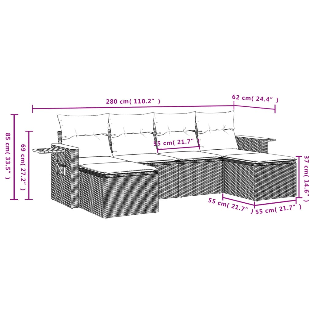 Set Divano da Giardino 6 pz con Cuscini Grigio in Polyrattan | homemem39