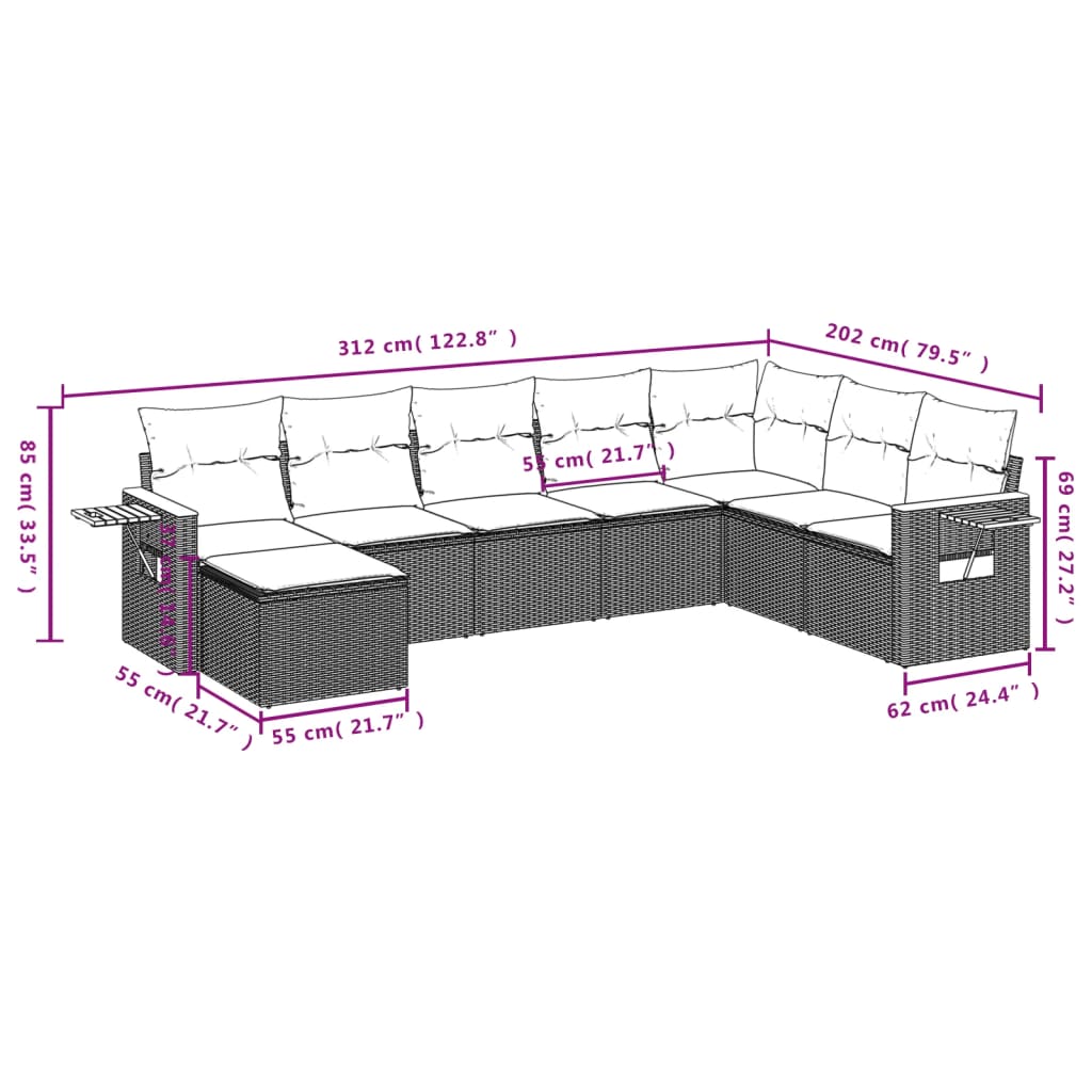 Set Divano da Giardino 8 pz con Cuscini Grigio in Polyrattan | homemem39