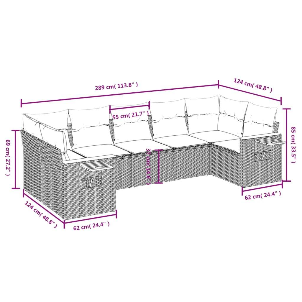 Set Divani da Giardino con Cuscini 7pz Nero Polyrattan | homemem39