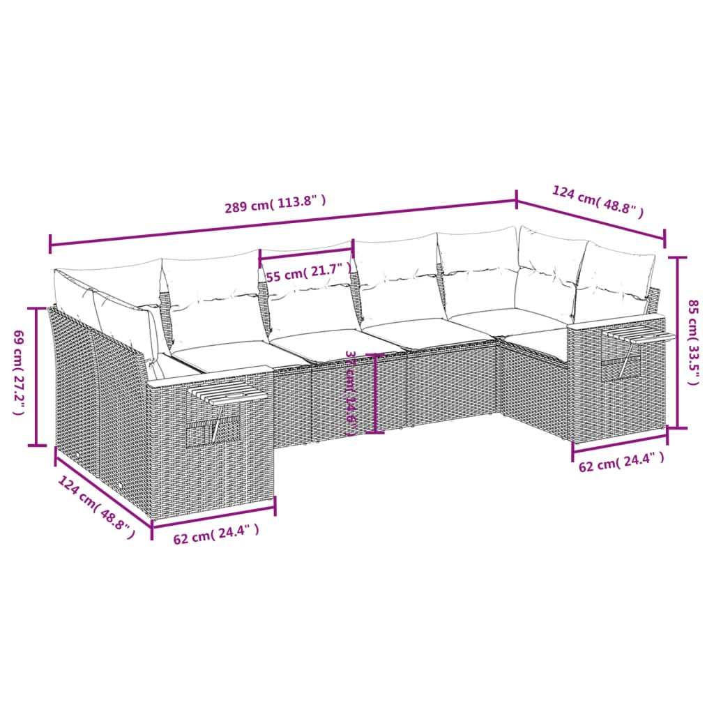 Set Divani da Giardino 7 pz con Cuscini Beige in Polyrattan | homemem39