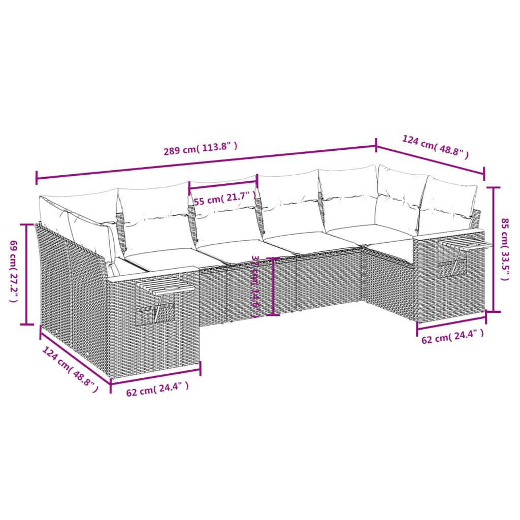 Set Divani da Giardino 7 pz con Cuscini Beige in Polyrattan | homemem39