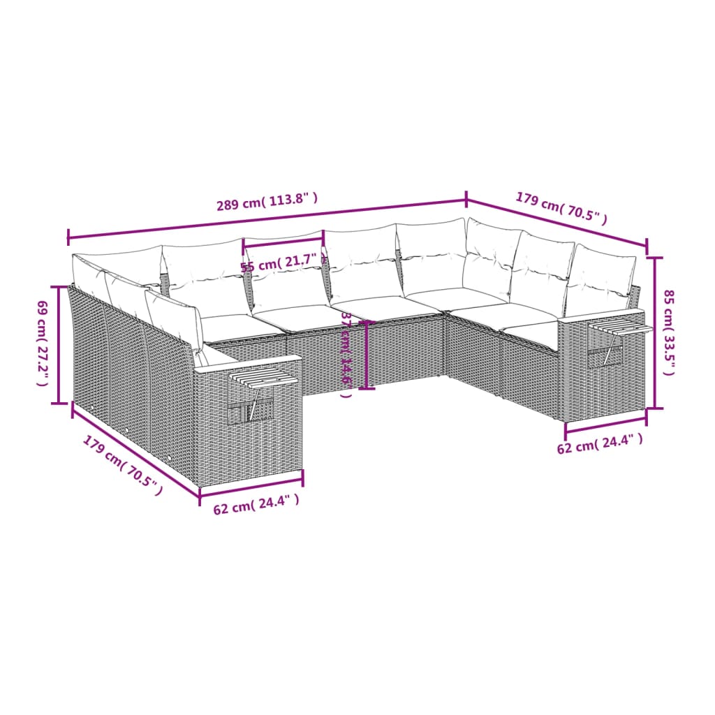Set Divani da Giardino 9 pz con Cuscini Nero in Polyrattan | homemem39