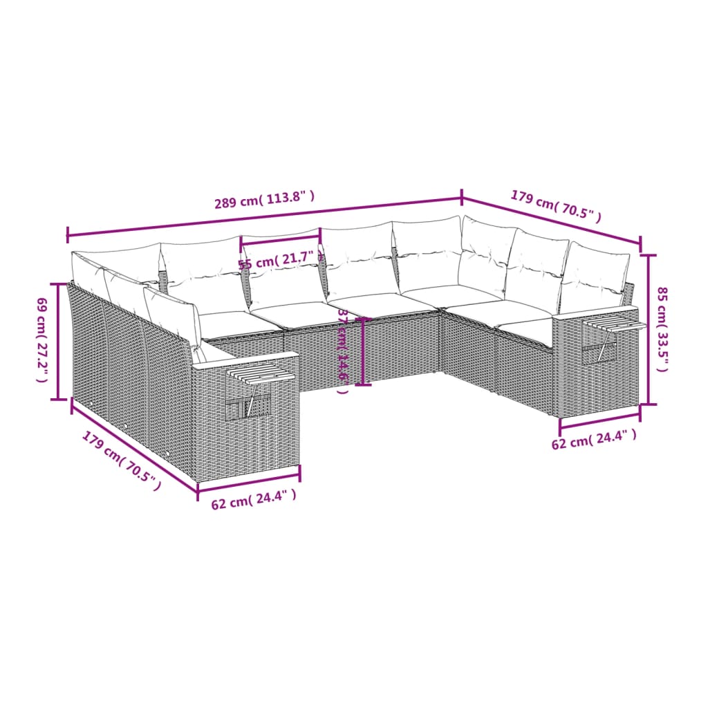 Set Divano da Giardino 9 pz con Cuscini Grigio in Polyrattan | homemem39