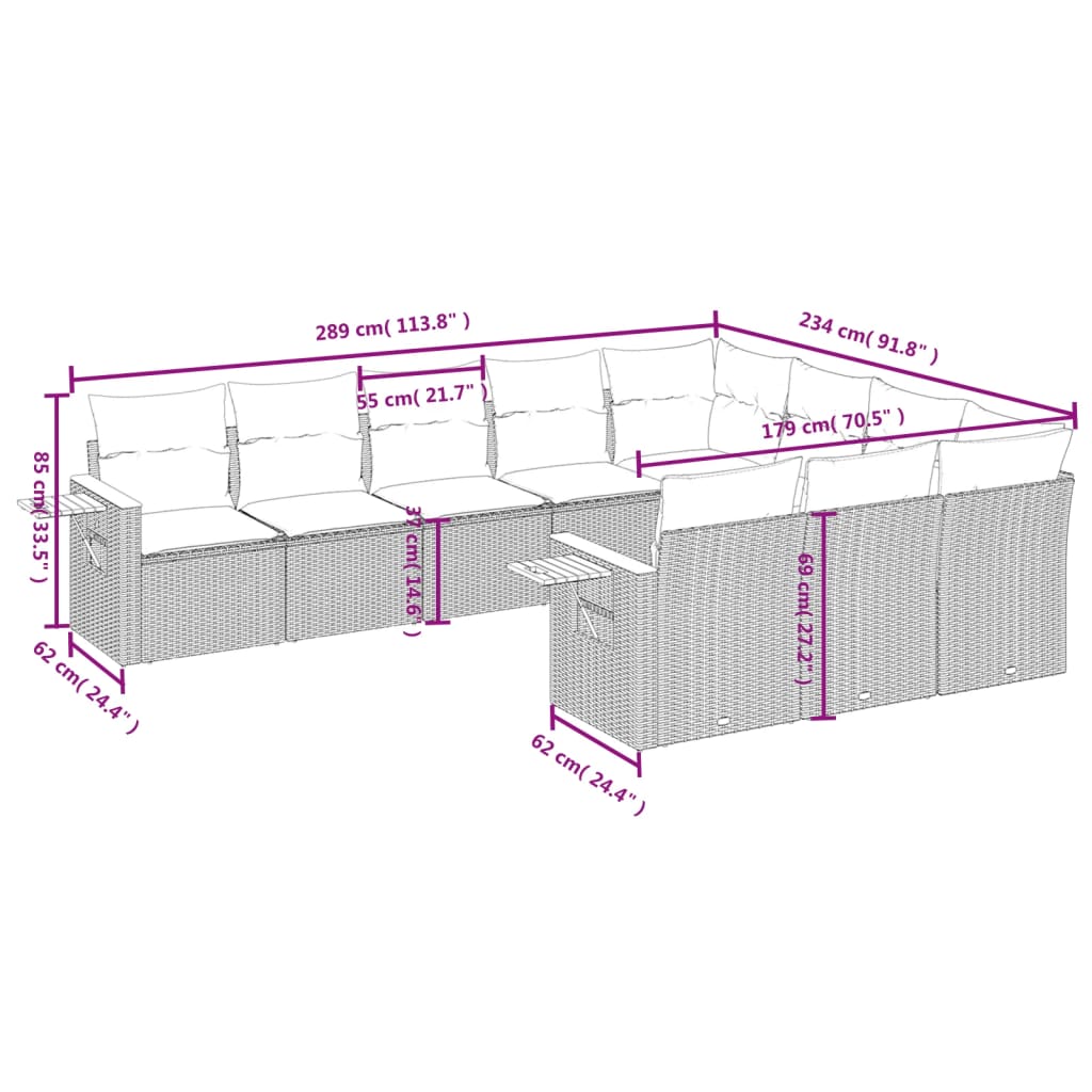 Set Divani da Giardino 10pz con Cuscini in Polyrattan Nero | homemem39