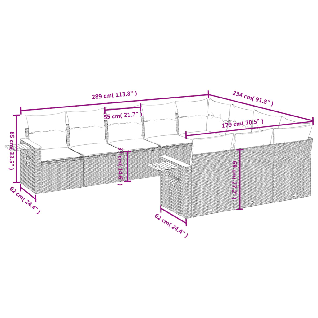 Set Divano da Giardino 10 pz con Cuscini Beige in Polyrattan | homemem39