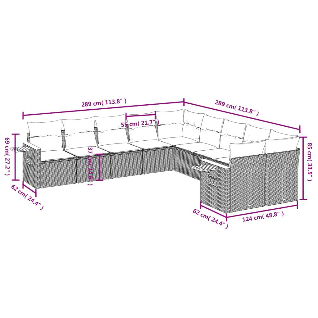 Set Divani da Giardino 10pz con Cuscini in Polyrattan Nero | homemem39