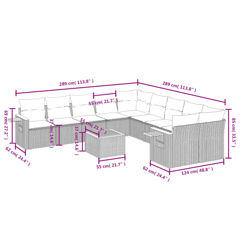 Set Divani da Giardino 11 pz con Cuscini in Polyrattan Nero | homemem39