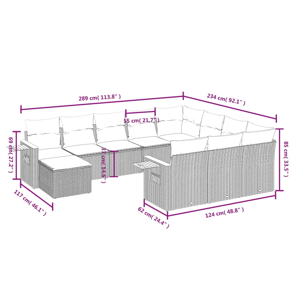 Set Divani da Giardino 11 pz con Cuscini in Polyrattan Nero | homemem39