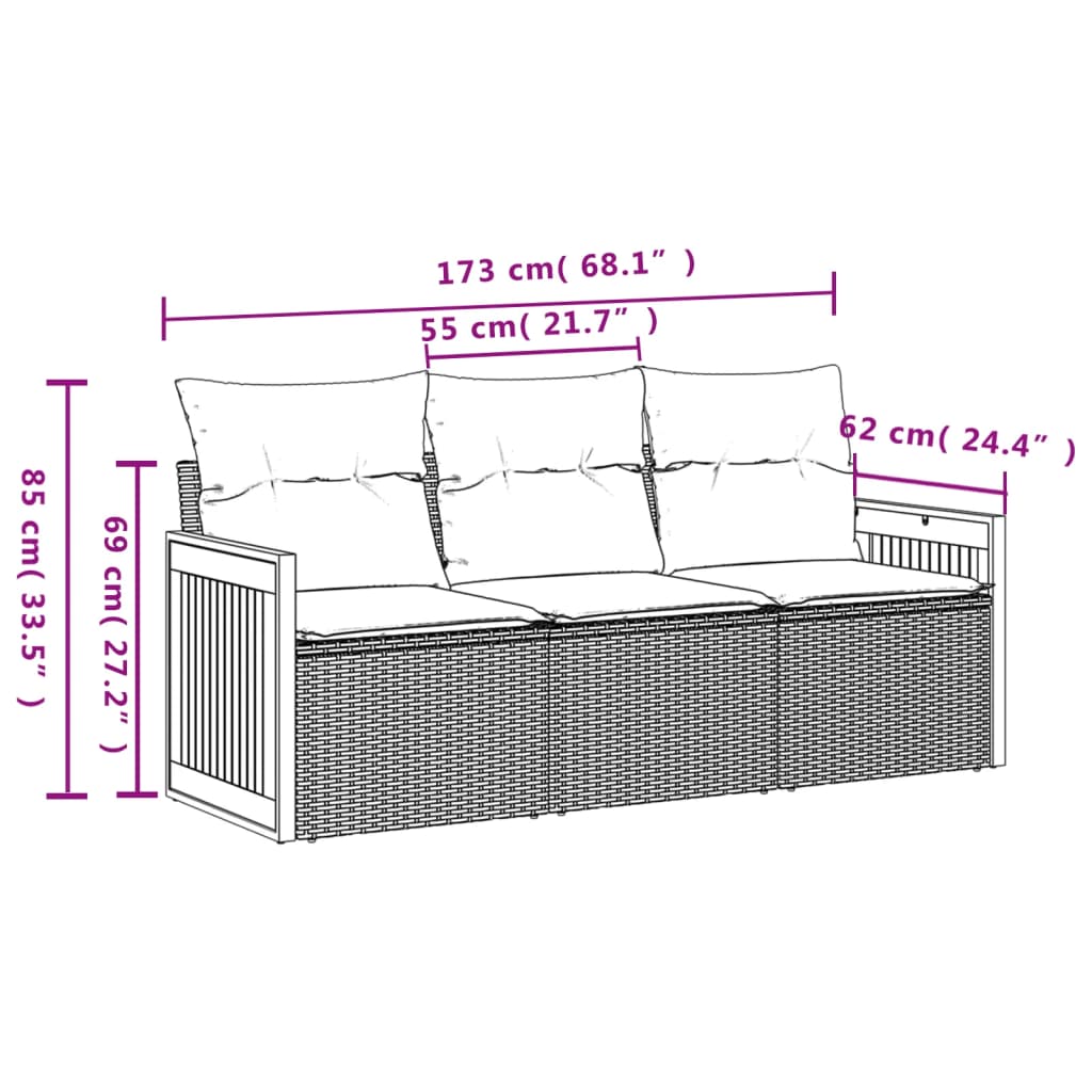 Set Divani da Giardino 3 pz con Cuscini Grigio in Polyrattan | homemem39