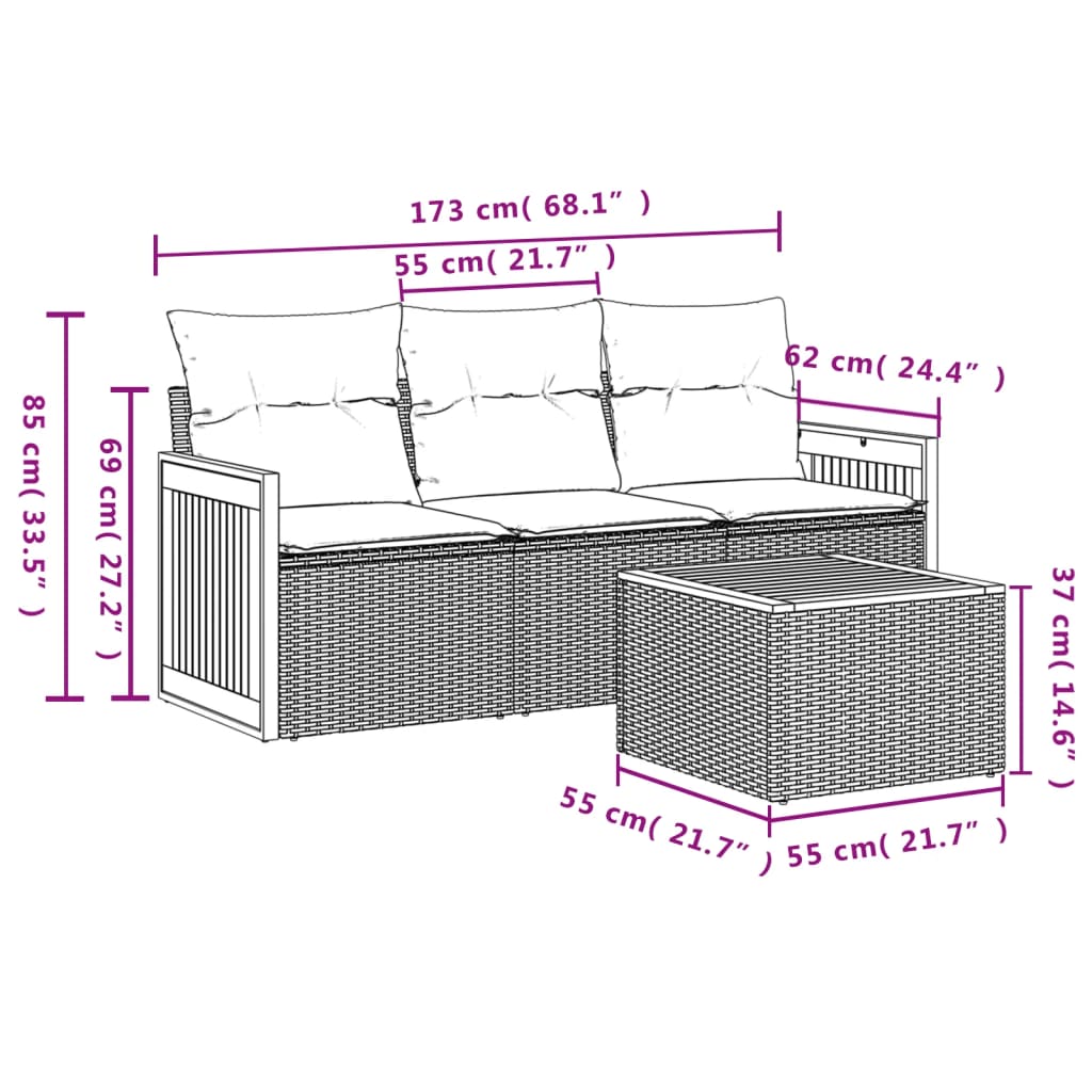 Set Divani da Giardino 4 pz con Cuscini Nero in Polyrattan | homemem39