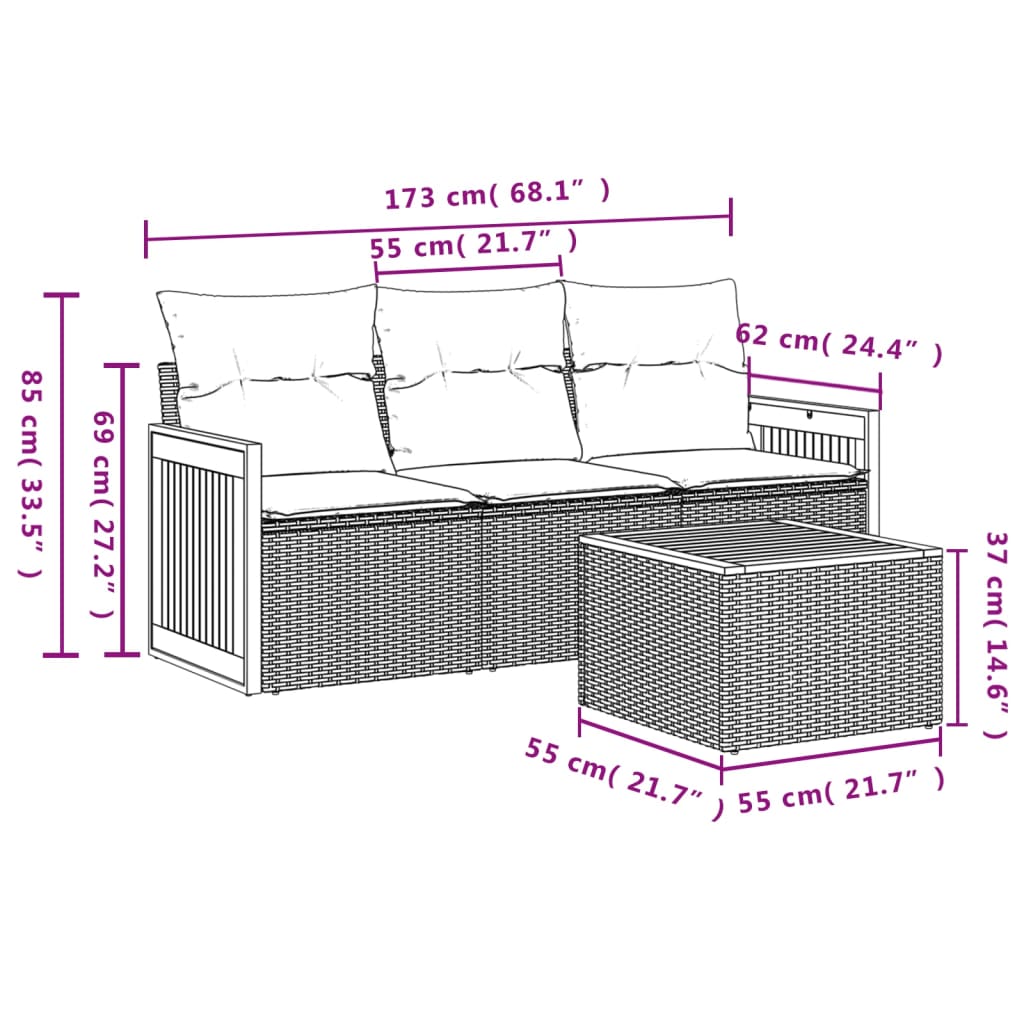 Set Divano da Giardino 4 pz con Cuscini Beige in Polyrattan | homemem39