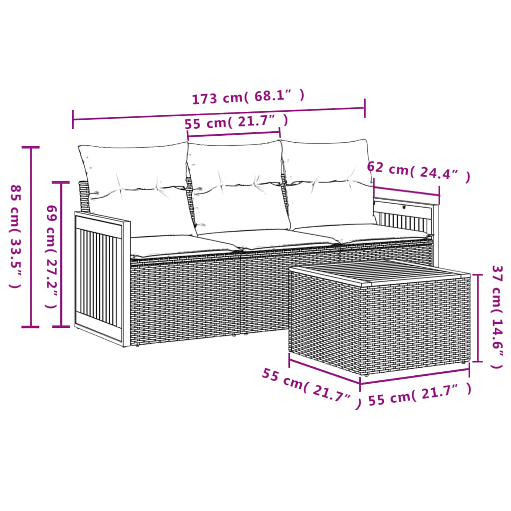 Set Divani da Giardino 4 pz con Cuscini in Polyrattan Grigio | homemem39
