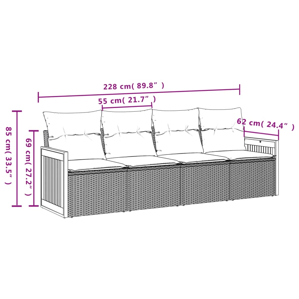 Set Divani da Giardino 4 pz con Cuscini in Polyrattan Grigio | homemem39