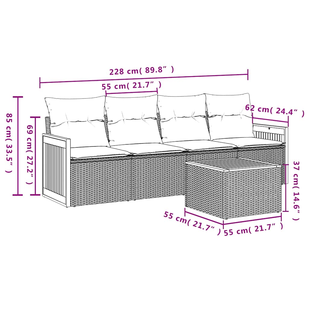 Set Divani da Giardino 5 pz con Cuscini in Polyrattan Nero