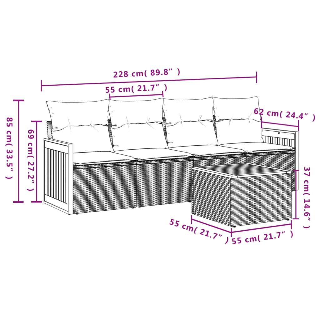 Set Divano da Giardino 5 pz con Cuscini Beige in Polyrattan | homemem39
