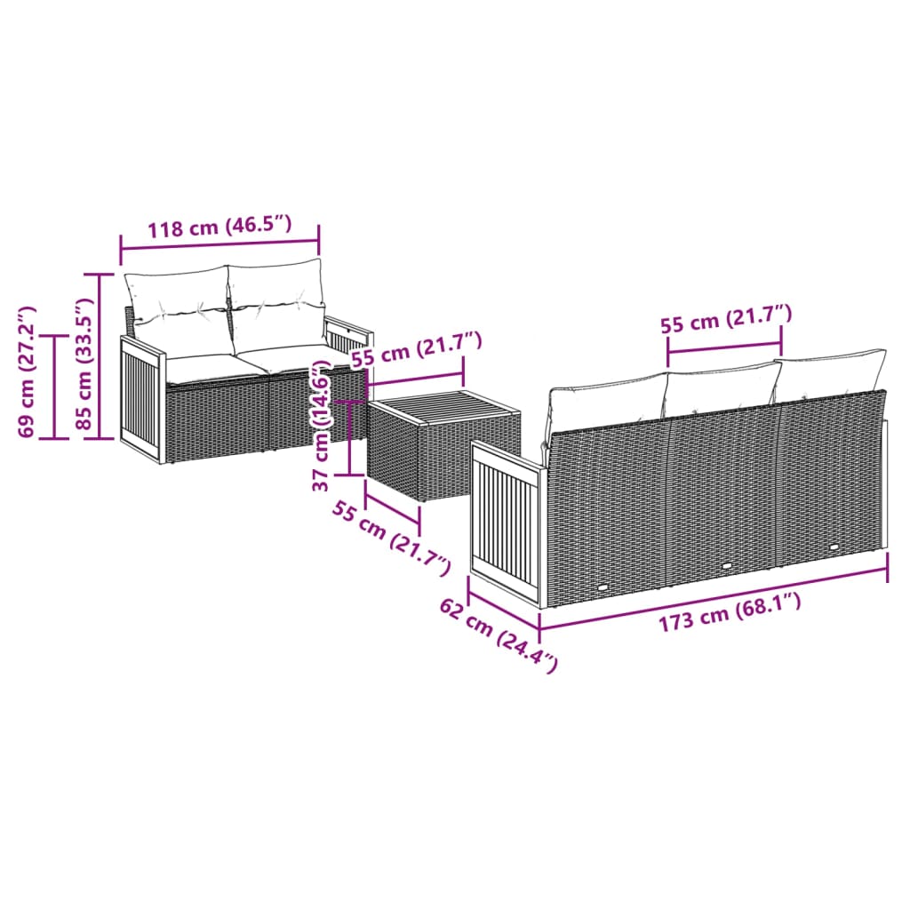 Set Divano da Giardino 6 pz con Cuscini Beige in Polyrattan | homemem39