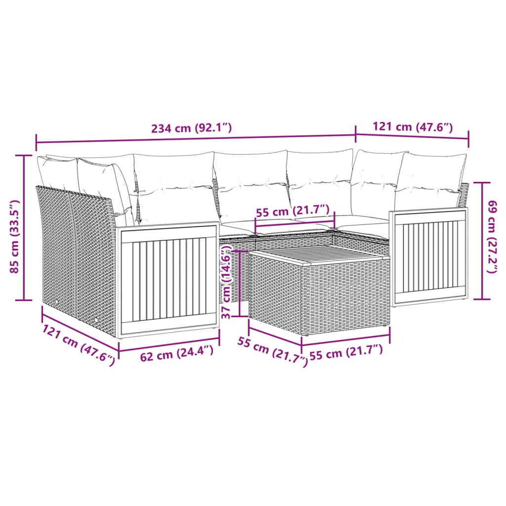 Set Divani da Giardino 7 pz con Cuscini Beige in Polyrattan | homemem39