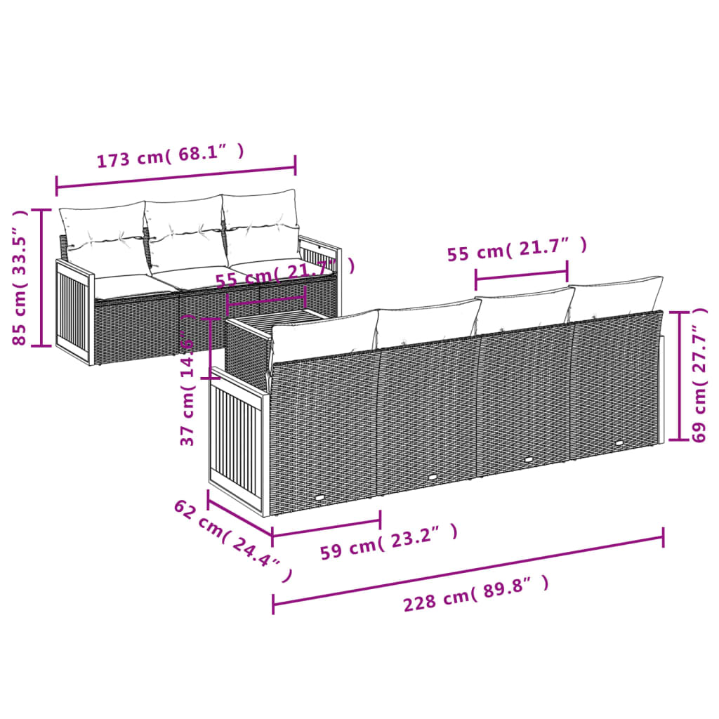 Set Divano da Giardino 8 pz con Cuscini Beige in Polyrattan | homemem39