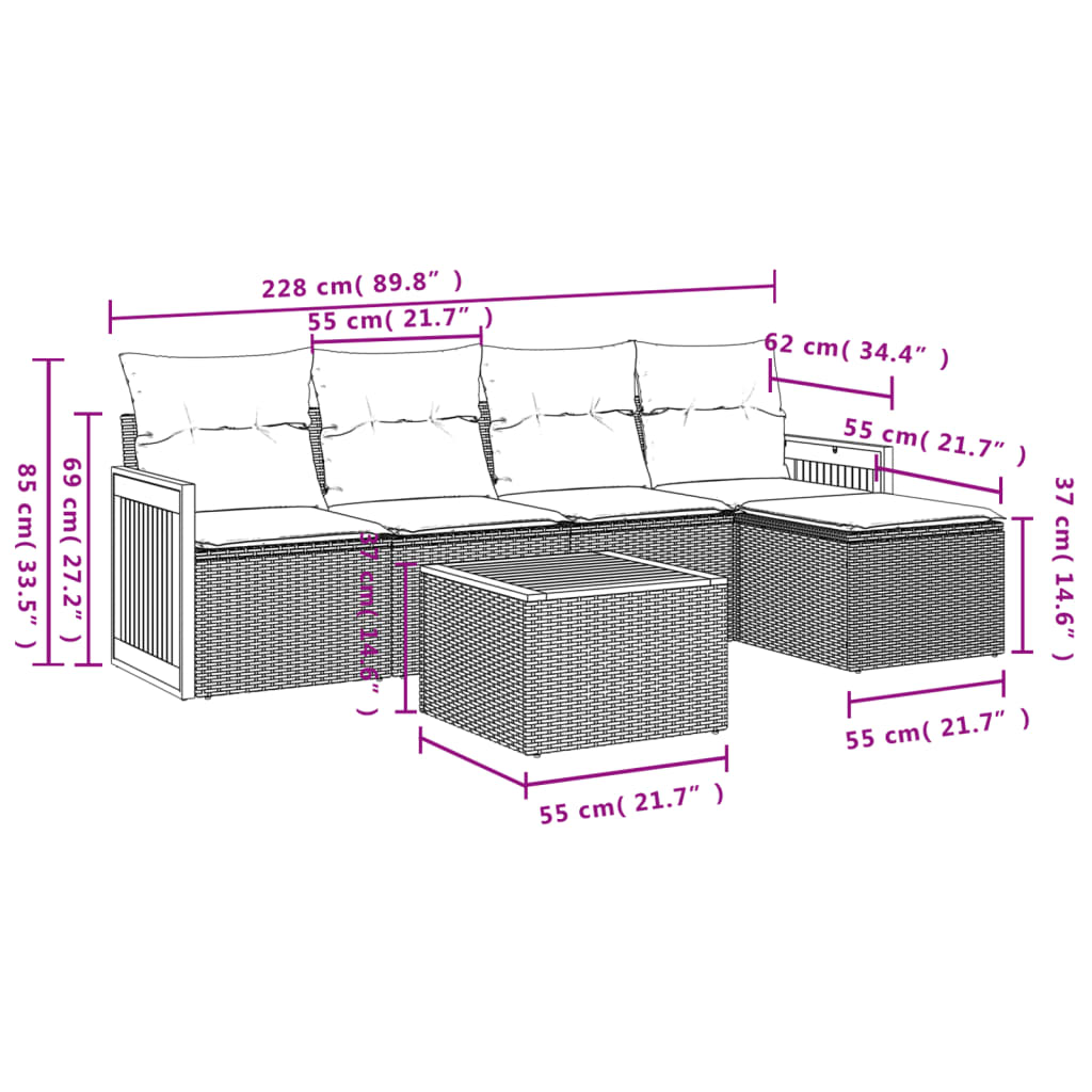 Set Divano da Giardino 6 pz con Cuscini Grigio in Polyrattan | homemem39