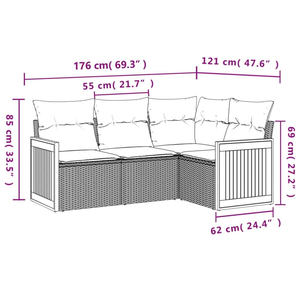 Set Divani da Giardino 4 pz con Cuscini Nero in Polyrattan | homemem39