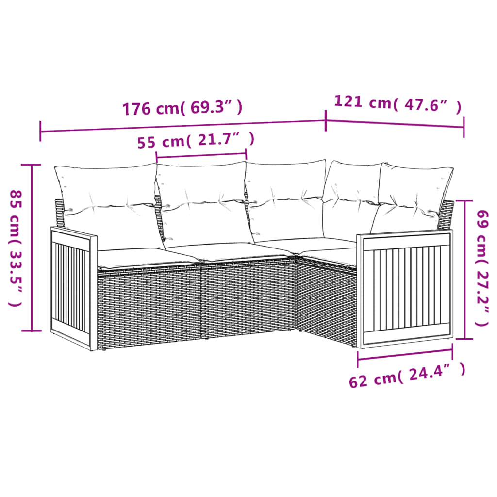 Set Divani da Giardino 5 pz con Cuscini in Polyrattan Nero | homemem39