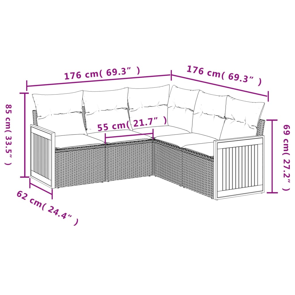 Set Divano da Giardino 5 pz con Cuscini Beige in Polyrattan | homemem39