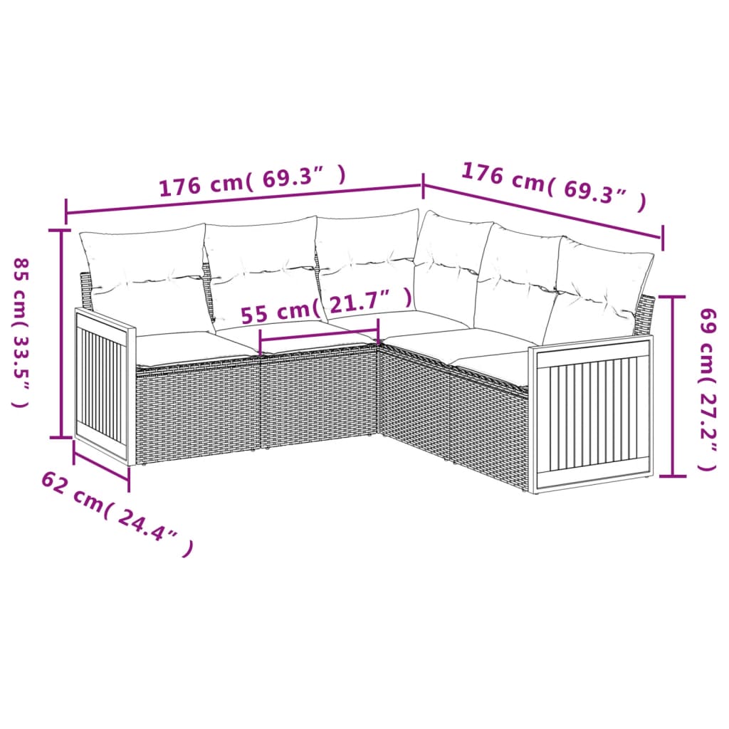 Set Divano da Giardino 5 pz con Cuscini Beige in Polyrattan | homemem39