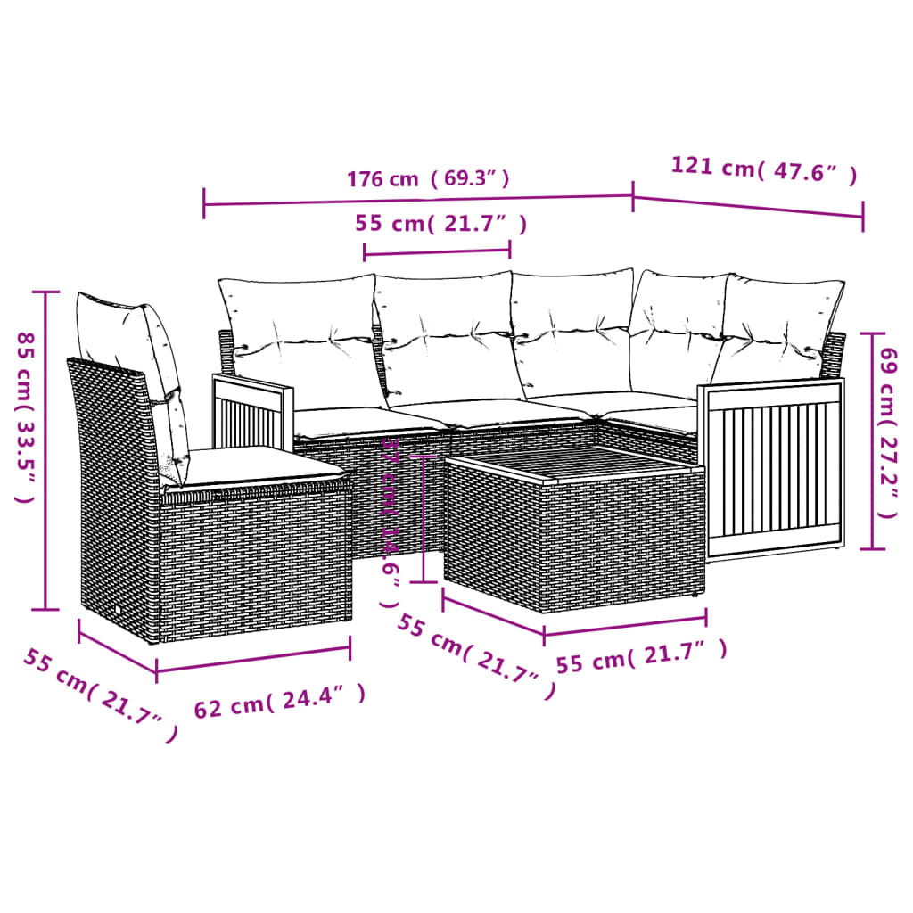 Set Divano da Giardino 6 pz con Cuscini Beige in Polyrattan | homemem39