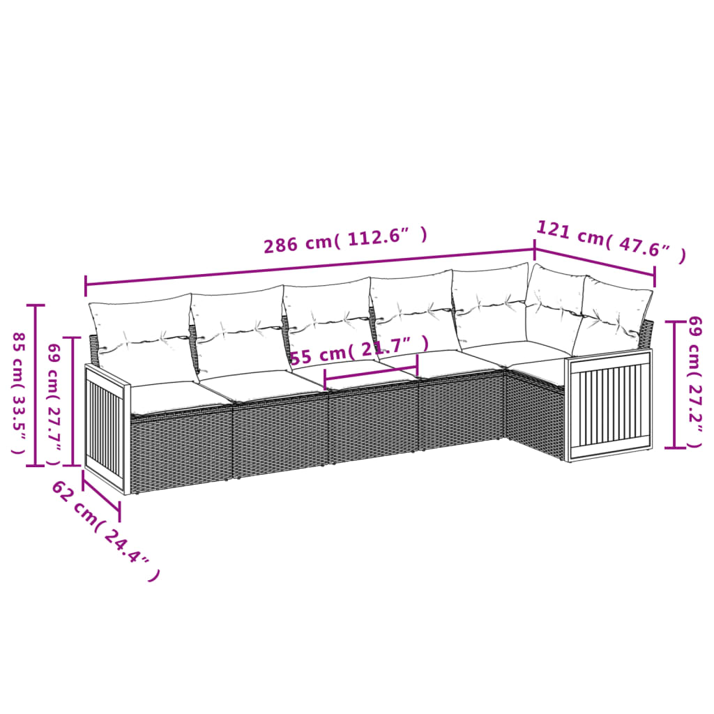 Set Divano da Giardino 6 pz con Cuscini Grigio in Polyrattan | homemem39