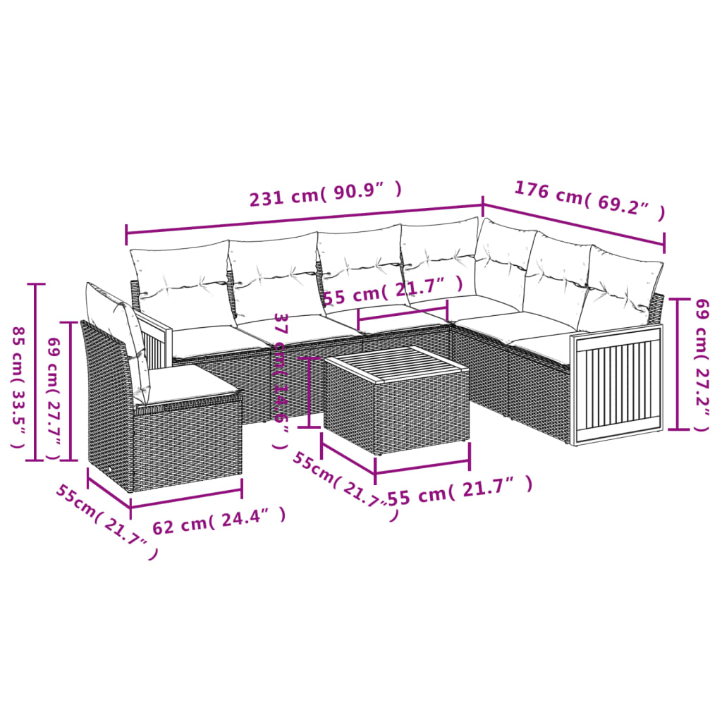 Set Divani da Giardino 7 pz con Cuscini Grigio in Polyrattan | homemem39