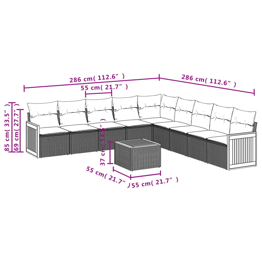 Set Divano da Giardino 10 pz con Cuscini Grigio in Polyrattan | homemem39