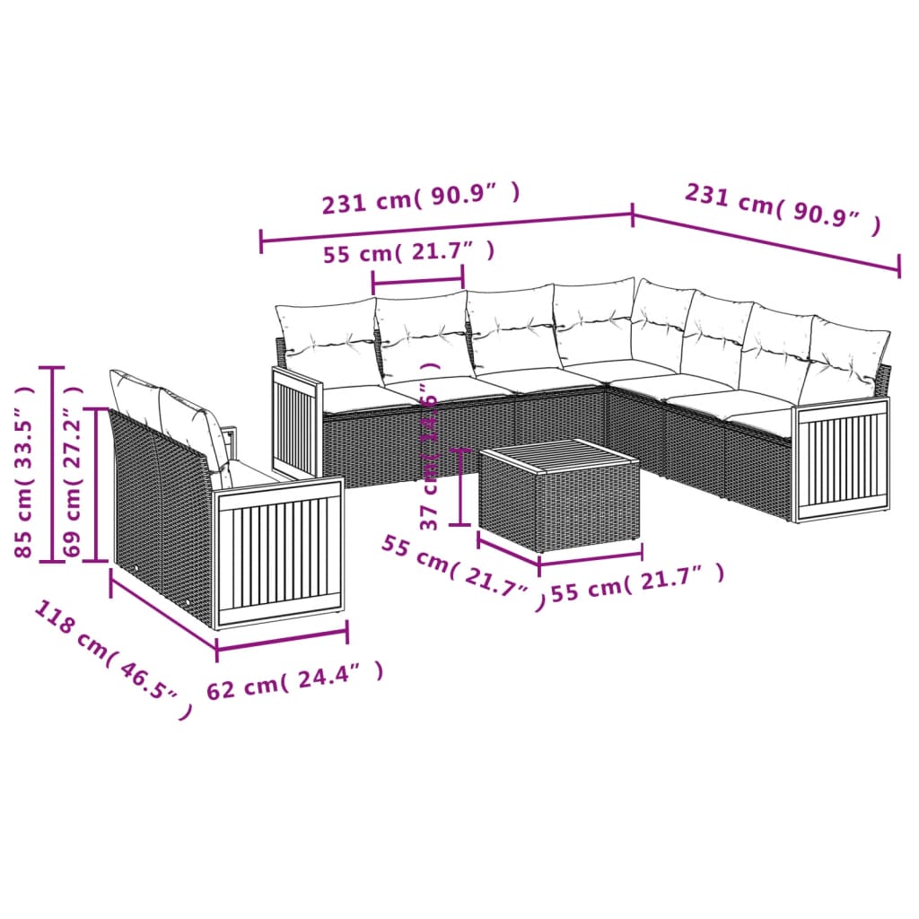 Set Divano da Giardino 10 pz con Cuscini Beige in Polyrattan | homemem39